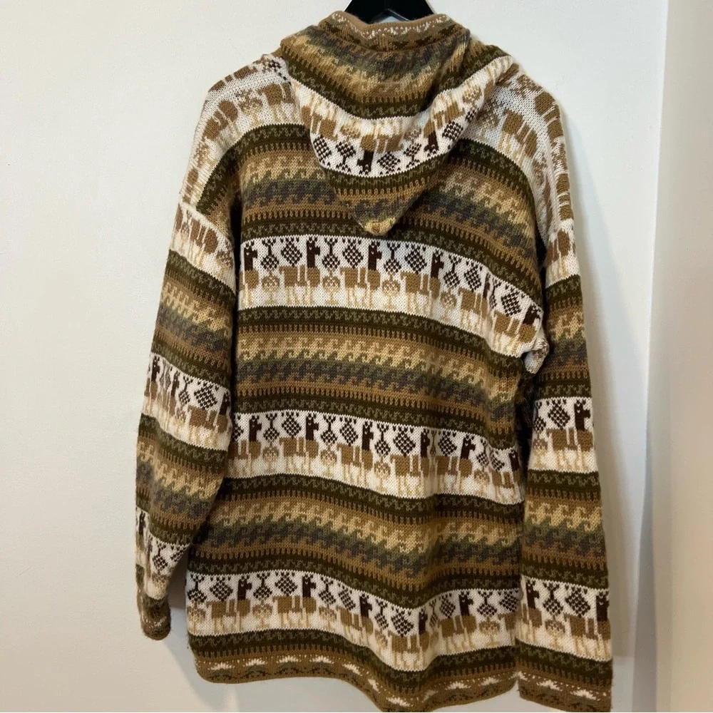 Alpaca Connection Zip Sweater Large Peruvian Alpaca Wool Green Multicolor Hooded
